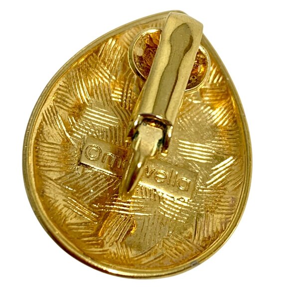 Vintage Marvella Gold-Tone Teardrop Clip-On Earrings With Faux Pearl Center - Picture 3 of 3